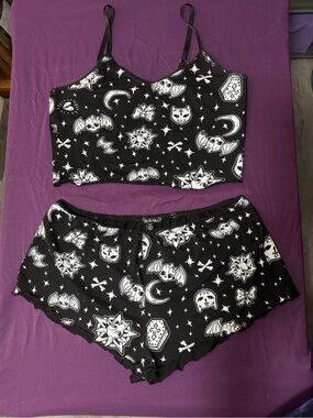 Dolls Kill Black Celestial Gothic Cami & Short Pajama Set